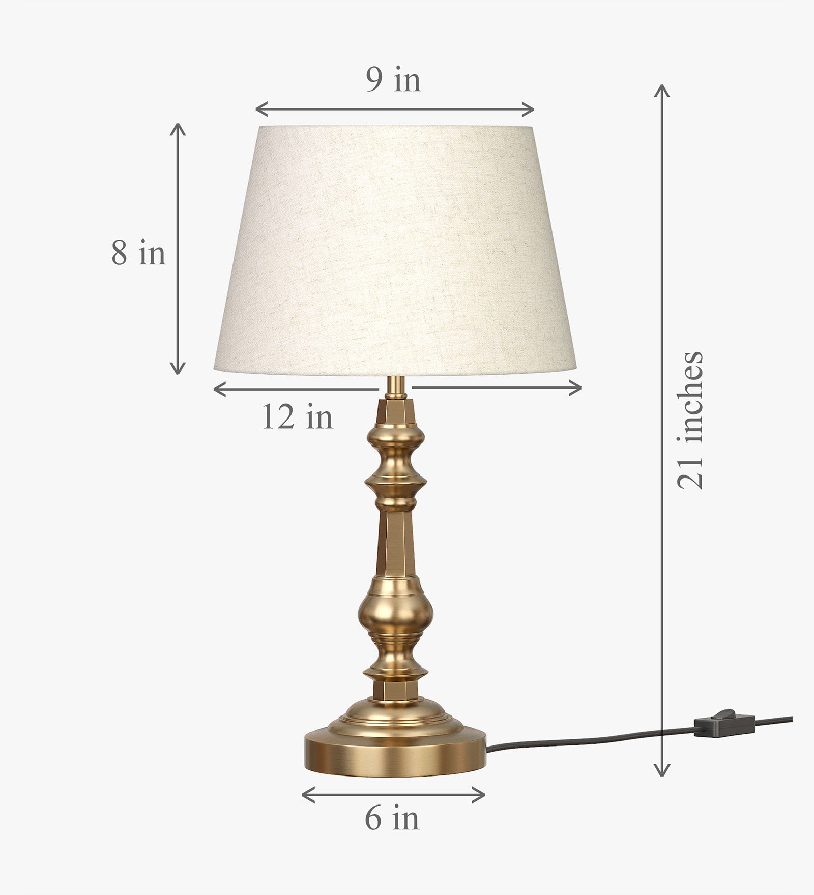 Antique Gold Brass Table Lamp (21") – Off-White 12" Shade