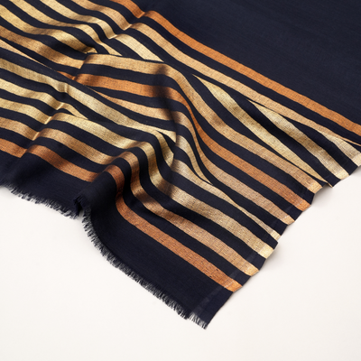Winter Glow Wool Zari Stole-Navy Blue