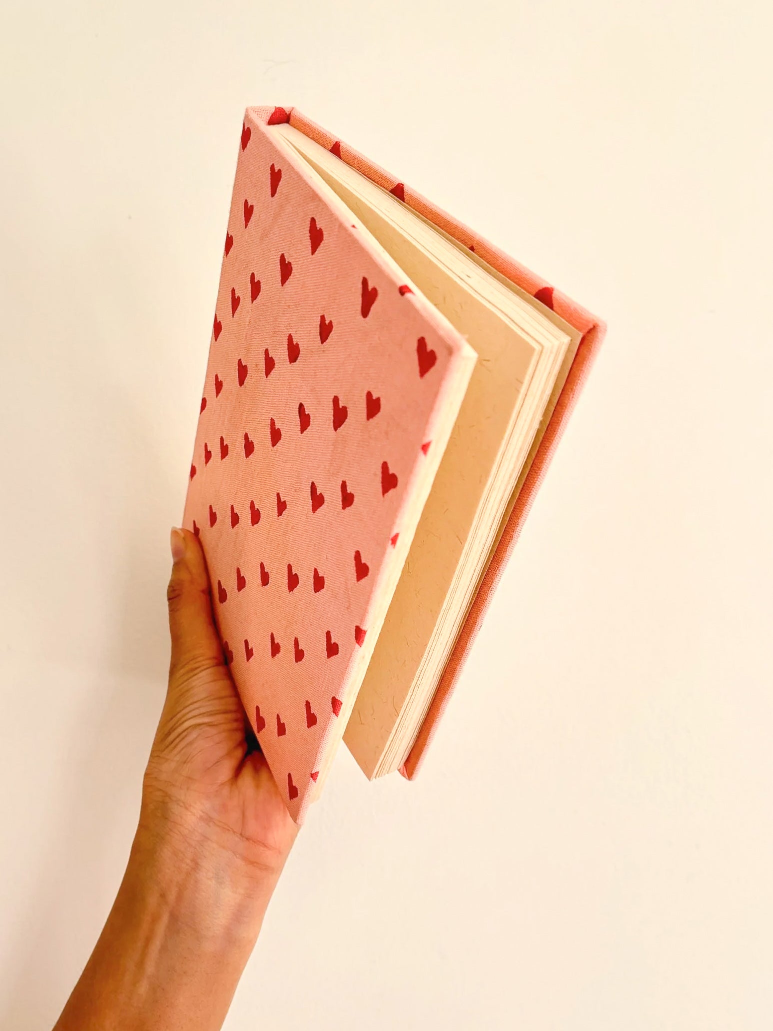 Handcrafted with Red Hearts on Pink A5 Journal Diary