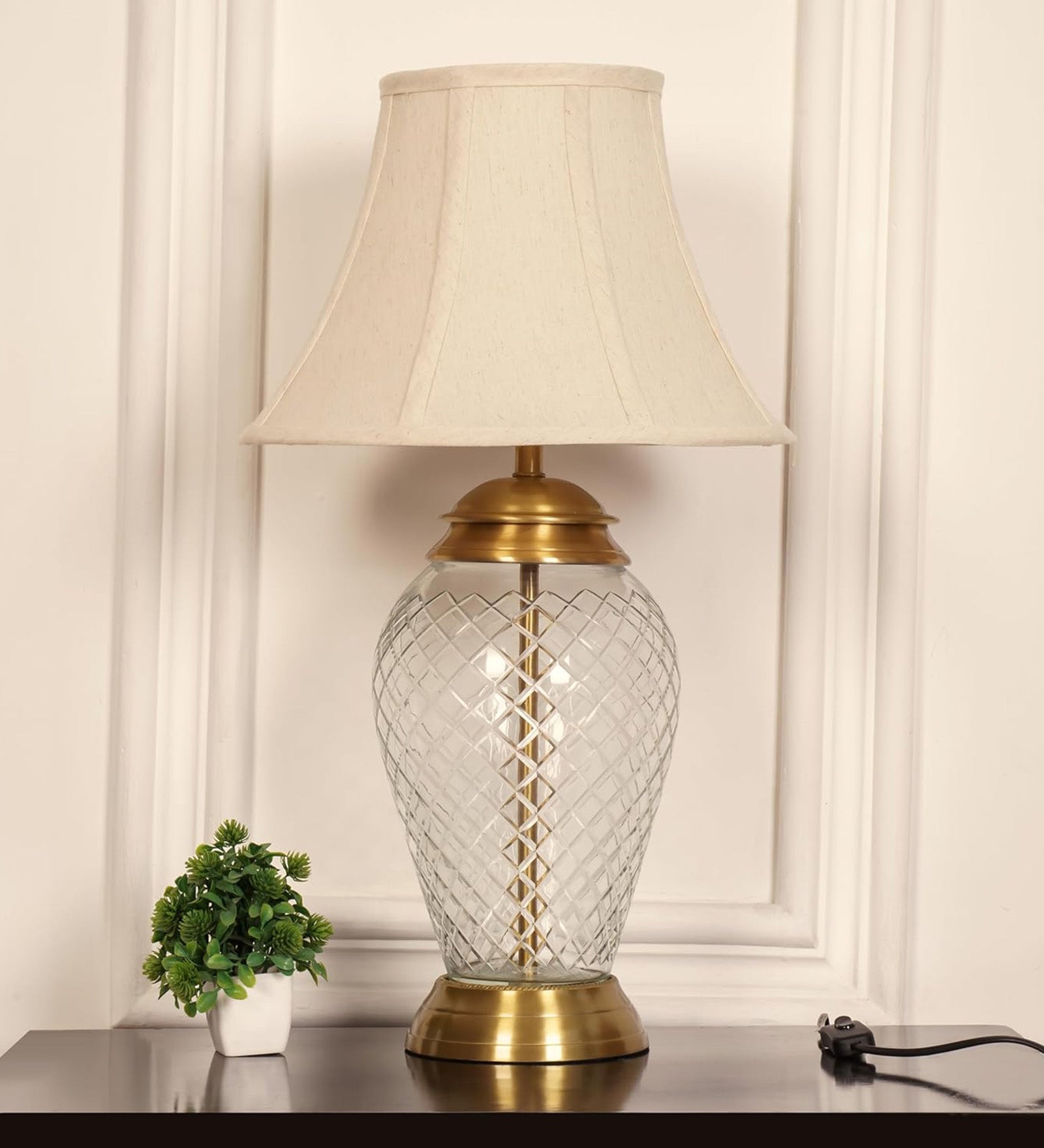 Diamond-Cut Glass Table Lamp, Antique Brass (23") – Bell Shade