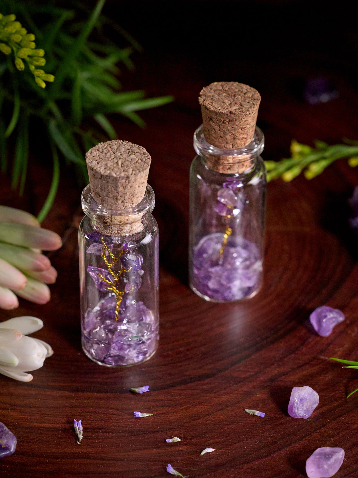 Semi-precious Gemstone - Amethyst Bottle Tree - Set of 2