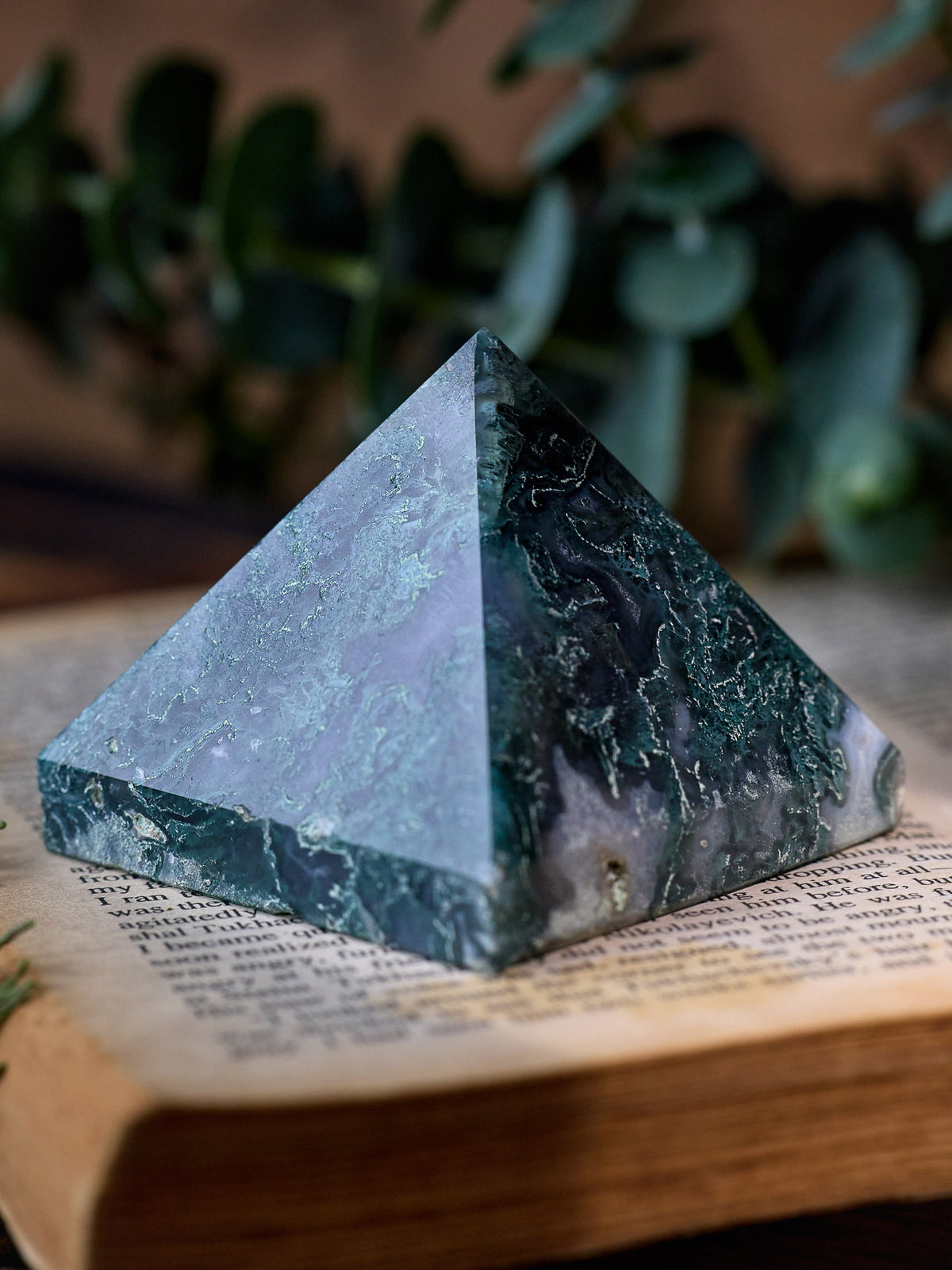Semi-precious Gemstone - Moss Agate Pyramid