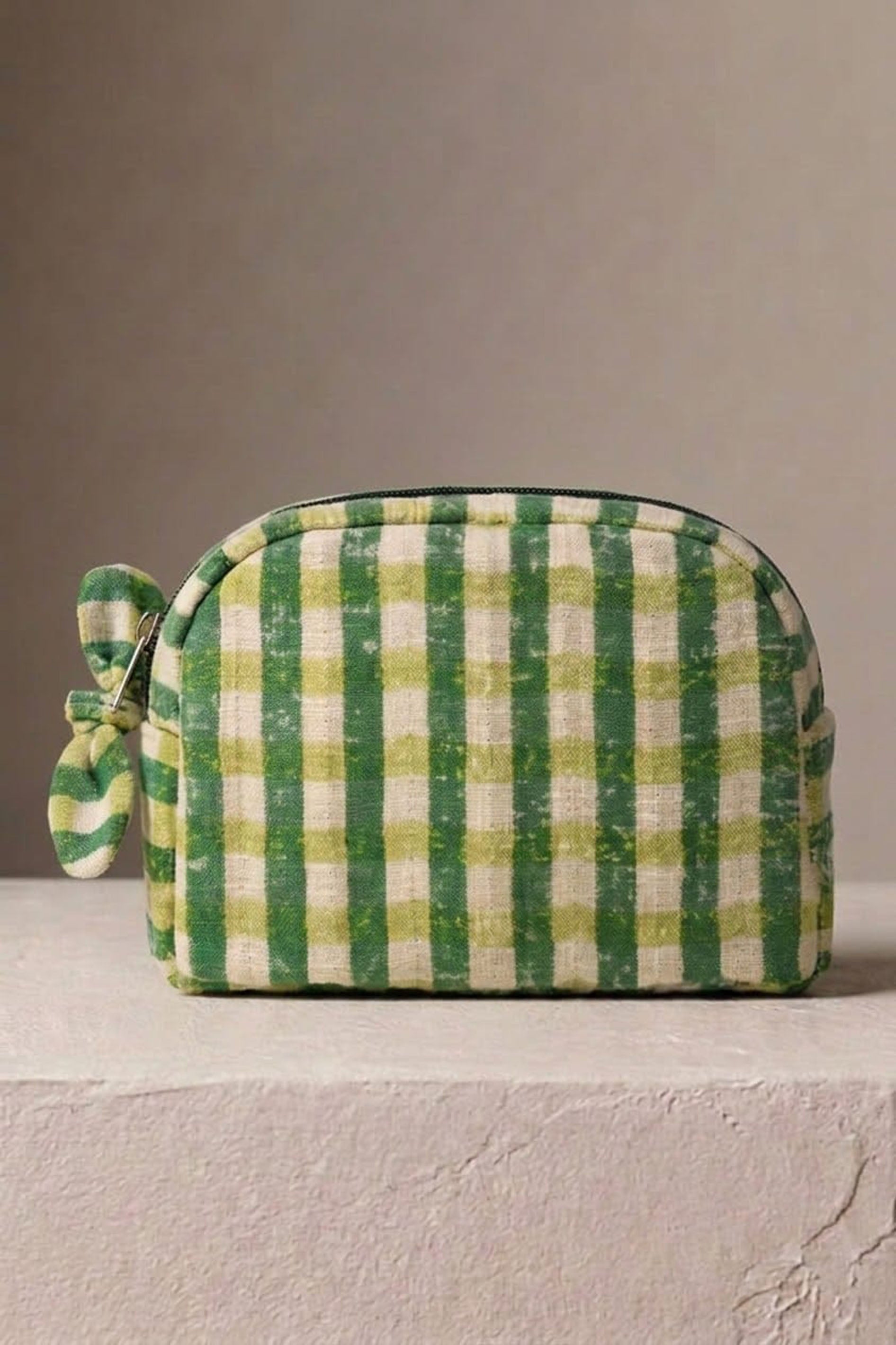 Sustainable Quilted Cotton Travel Pouch Set l Green Checks Classic Organiser Set