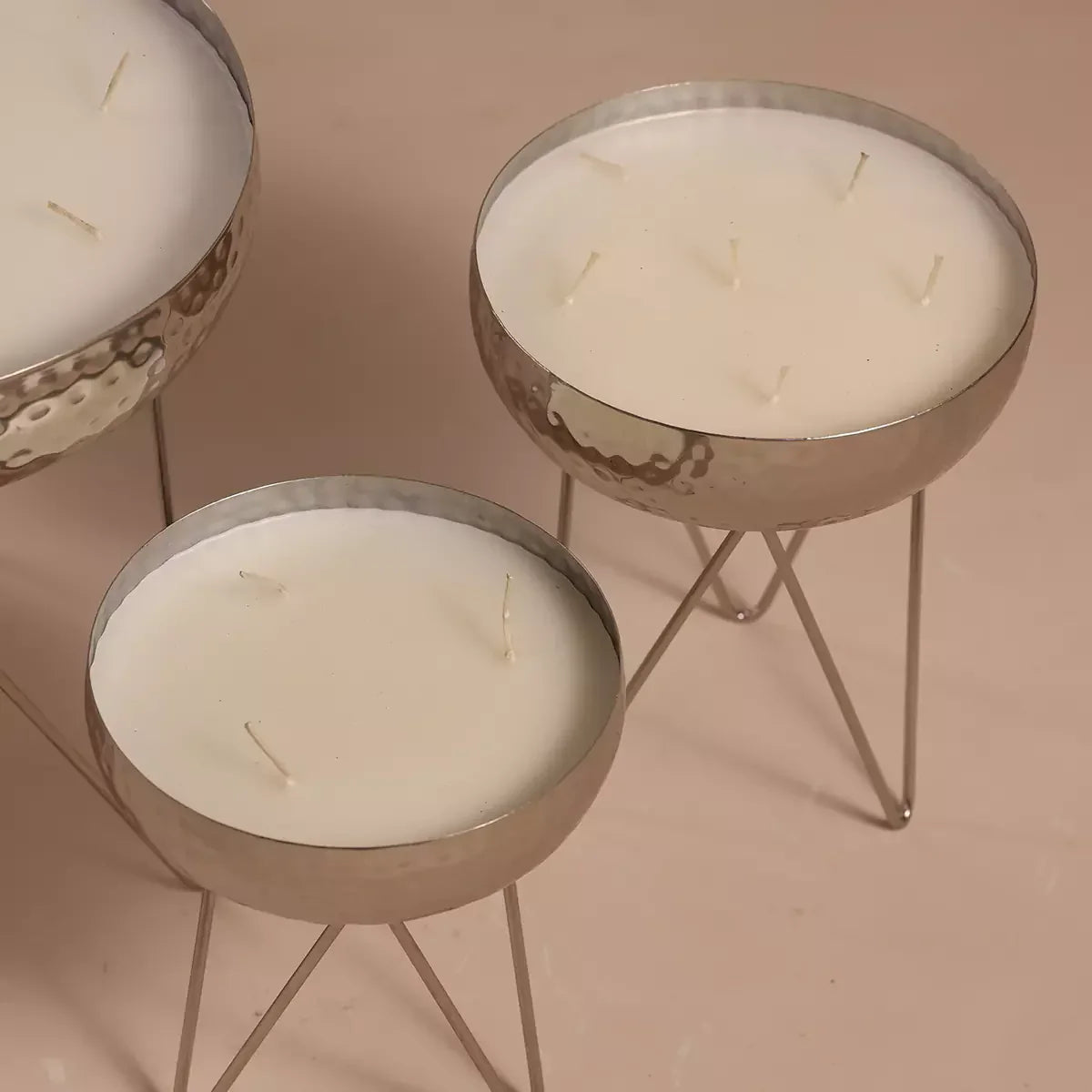 Stardust Silver Hammered Candle Urlis on a stand set of 3
