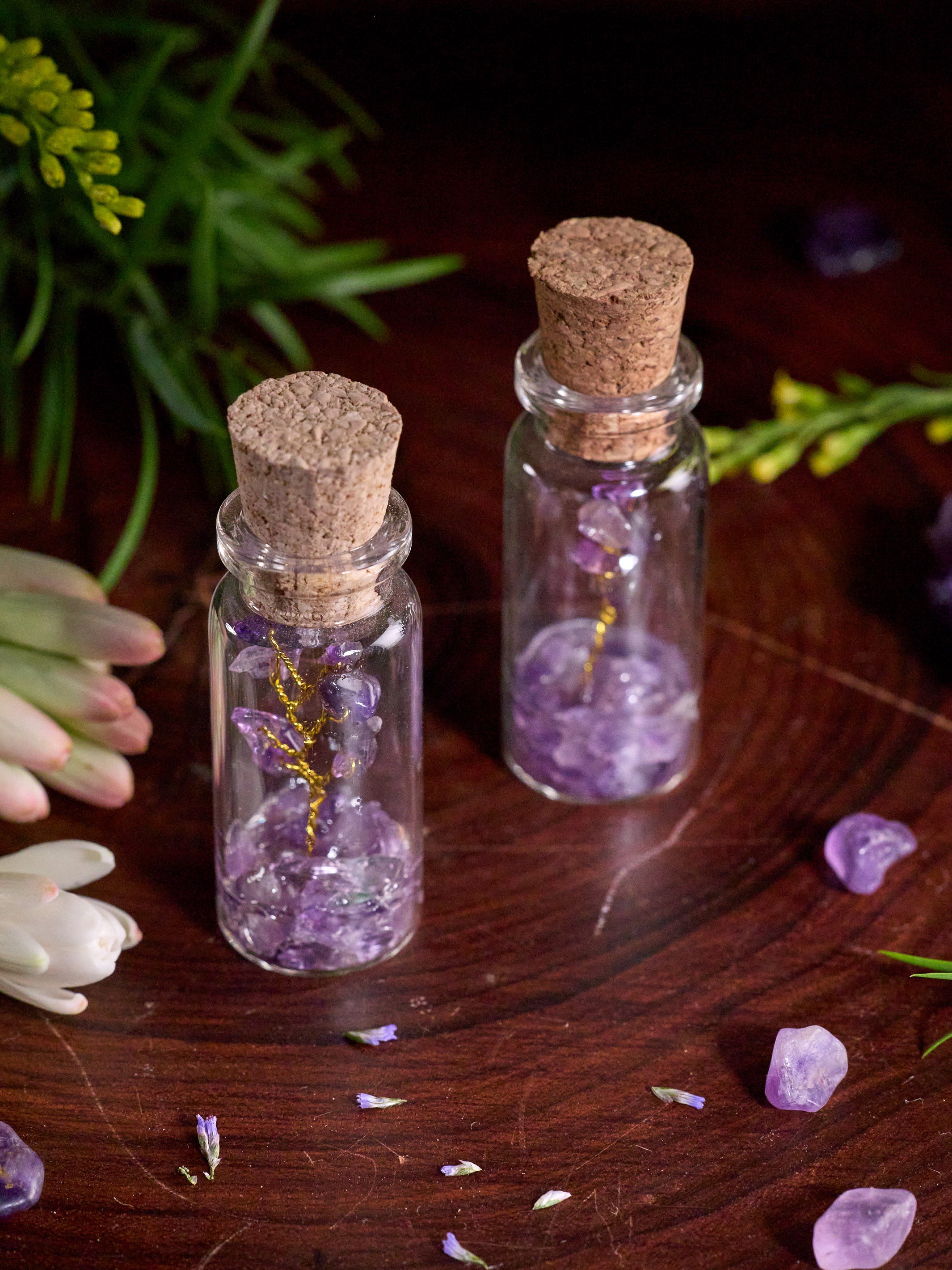 Semi-precious Gemstone - Amethyst Bottle Tree - Set of 2