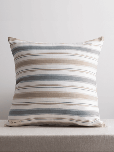 Montauk Blue and Brown Striped Cotton Cushion Cover