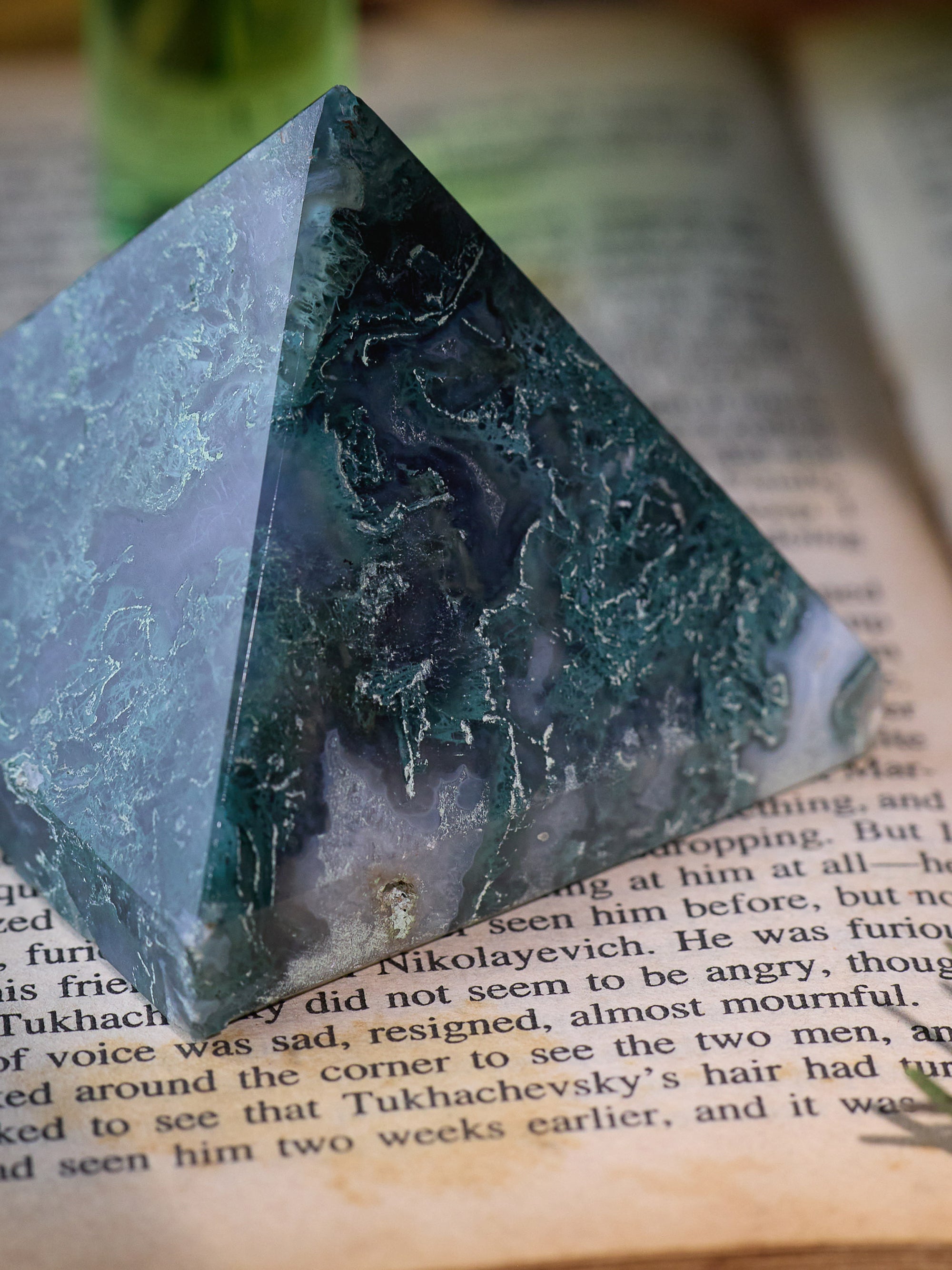 Semi-precious Gemstone - Moss Agate Pyramid