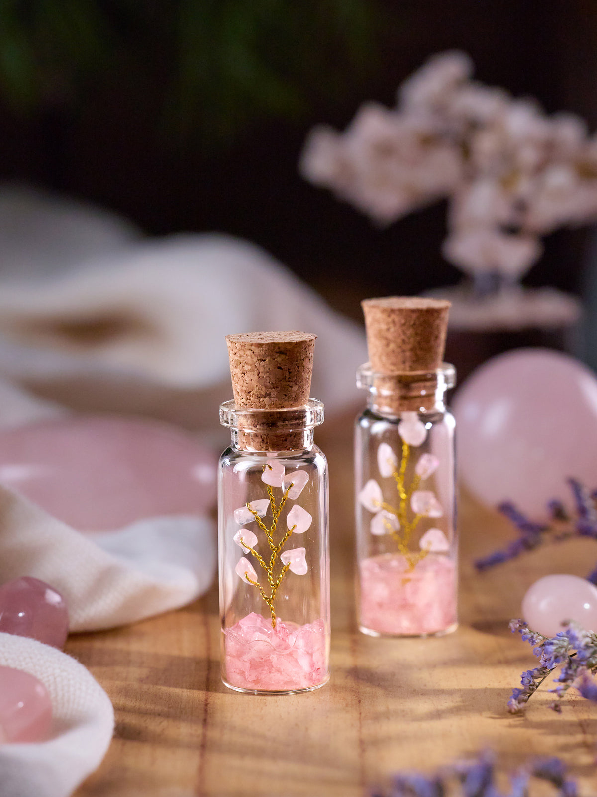 Semi-precious Gemstone - Rose Quartz Bottle Tree - Set of 2