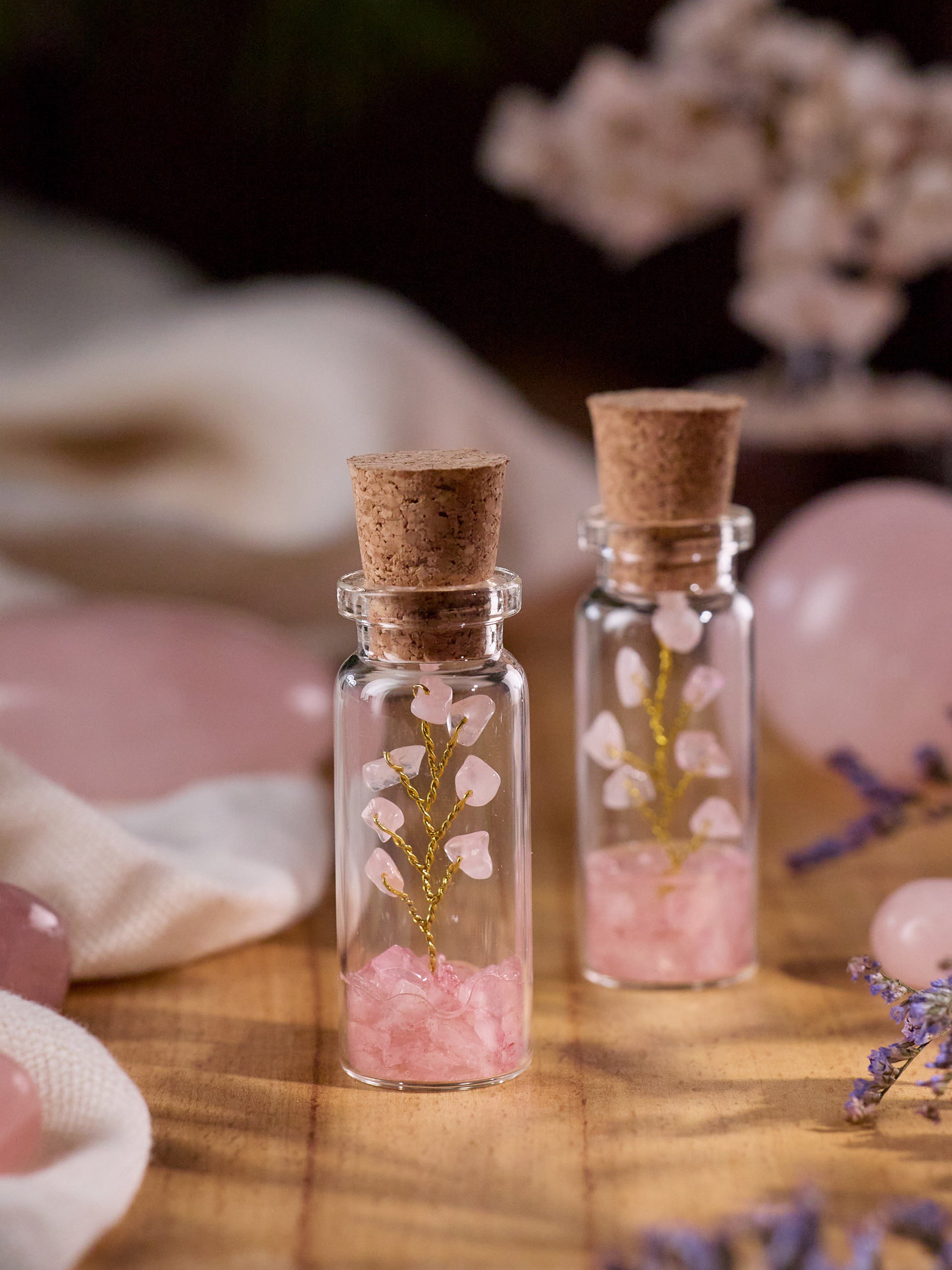 Semi-precious Gemstone - Rose Quartz Bottle Tree - Set of 2