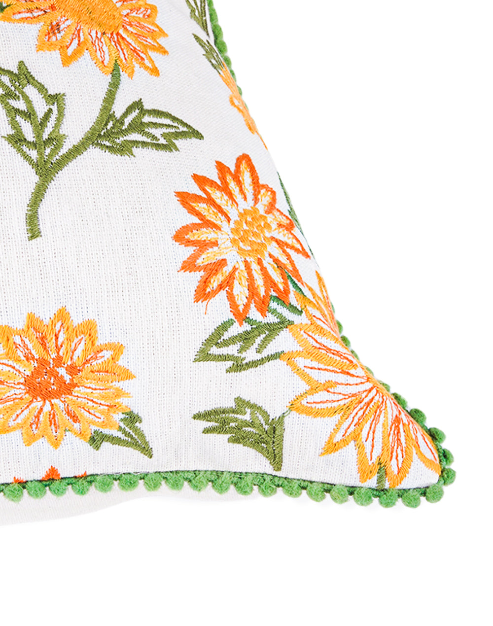 Set Of 2 - Yellow Cotton Embroidery Cushion Cover - 16"X16"