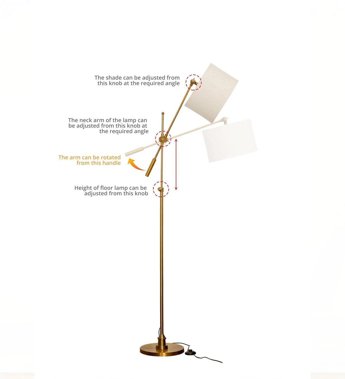 | Antique Brass Adjustable Task Floor Lamp – Tall