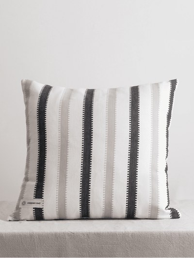 Oslo Black and Beige Striped Cotton Cushion Cover