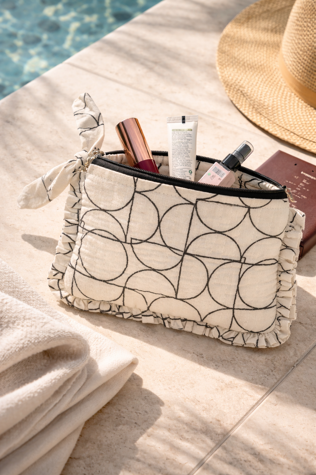 Sustainable Quilted Cotton Travel Pouch l Black & White Organizer