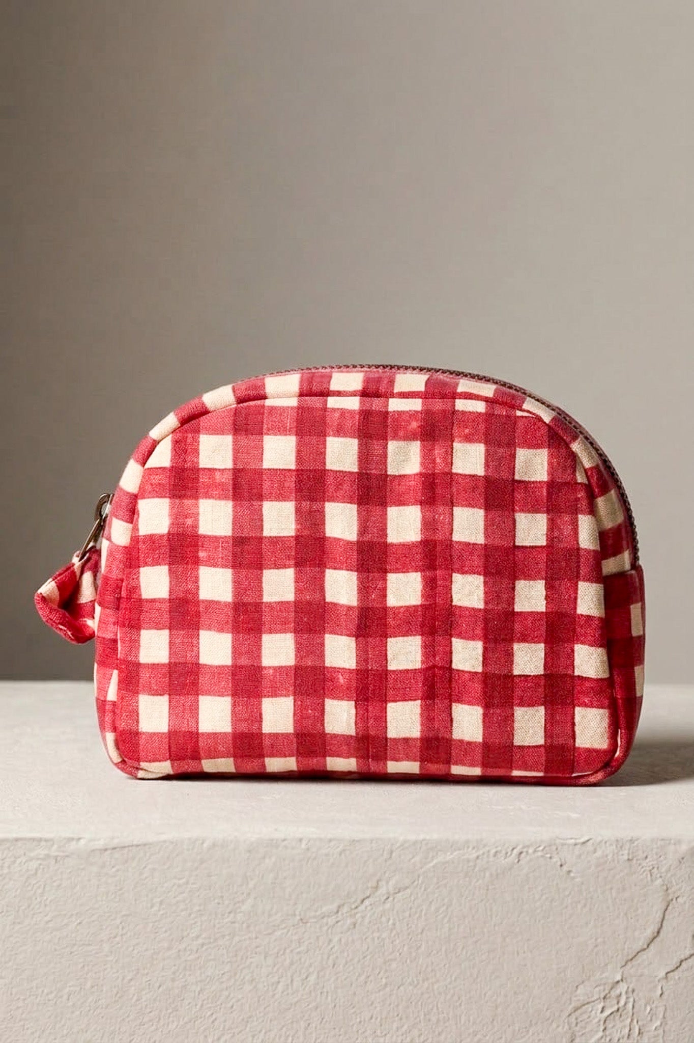 Sustainable Quilted Cotton Travel Pouch Set l Red Checks Classic Organiser Set