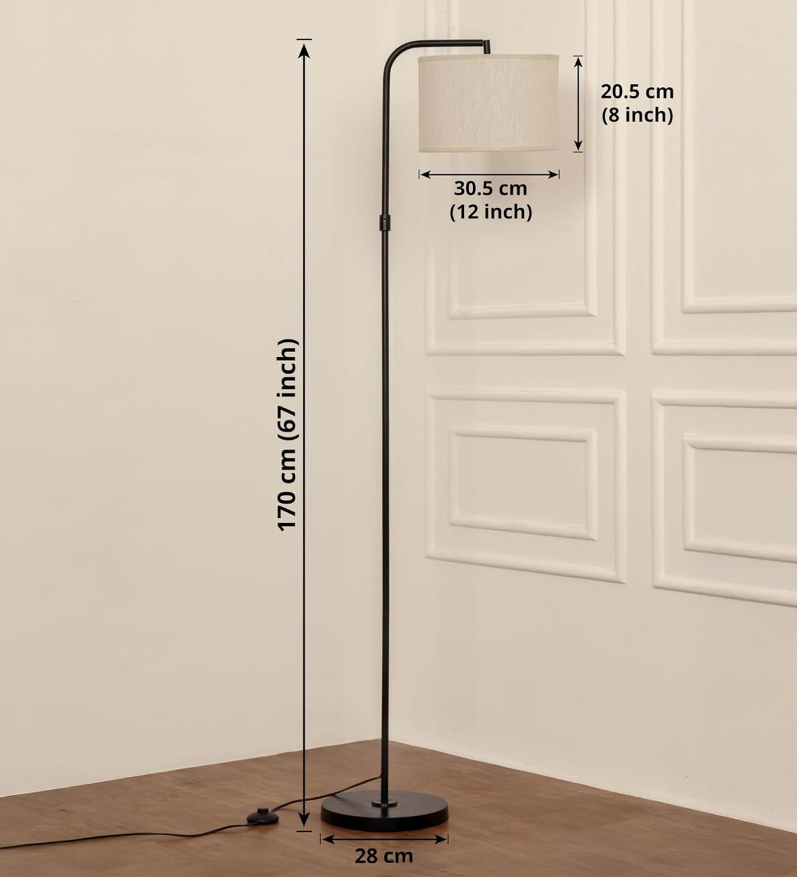 Black Arc Floor Lamp (6 ft) – Drum Shade