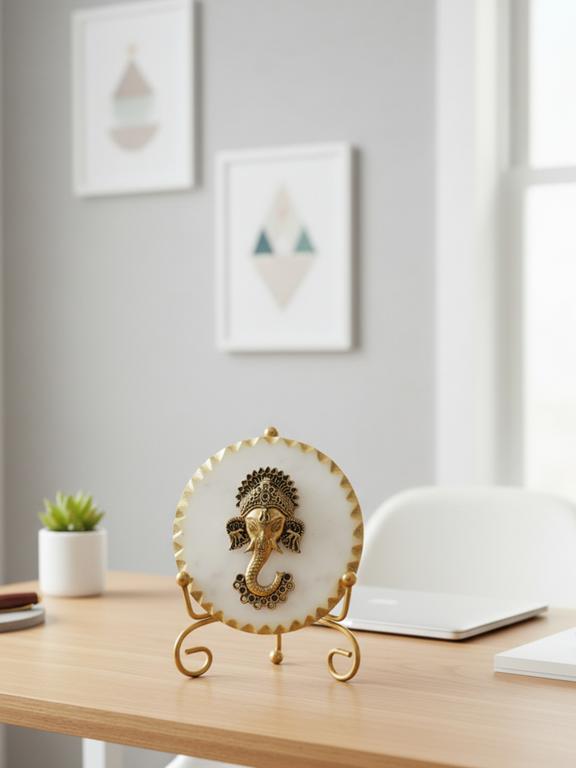 Premium Marble Metal Ganesha Decorative Plate with Stand