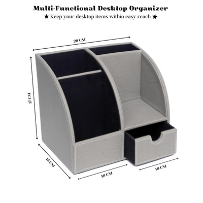 Leather Desk Organizer with Drawer – 4-Compartment