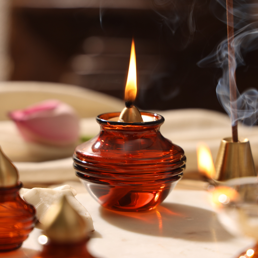 Muun Gift Box - Kalash Oil Lamp + Glass Incense Holder + Short Bell