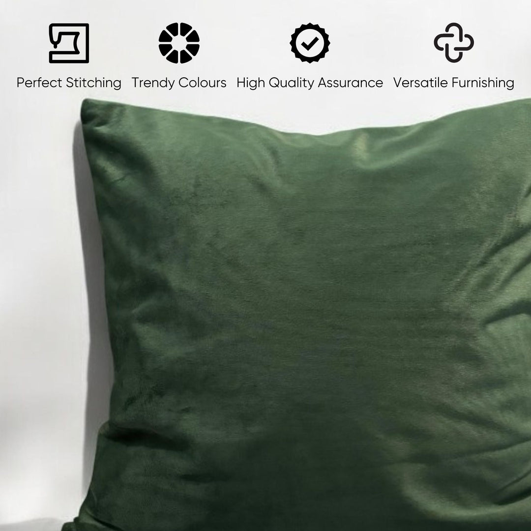 Green Velvet Cushion Cover | Emerald Enclave | Solid - Set of 2