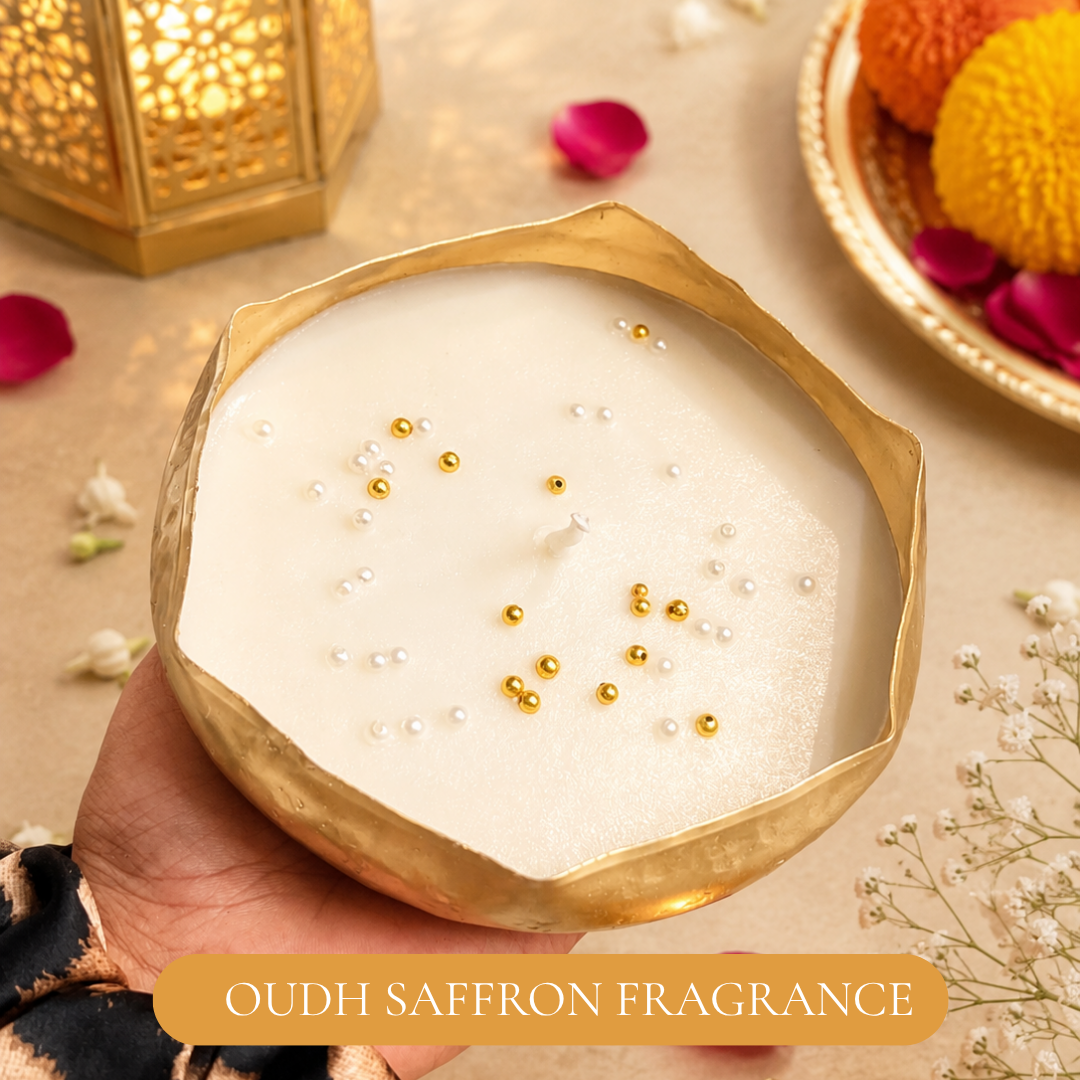 Ripple Glow Wavy Urli Candle | Oudh Saffron Diwali Candle - https://artecasa.in/