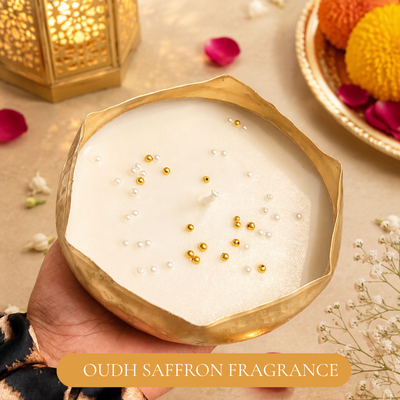 Ripple Glow Wavy Urli Candle | Oudh Saffron Diwali Candle - https://artecasa.in/