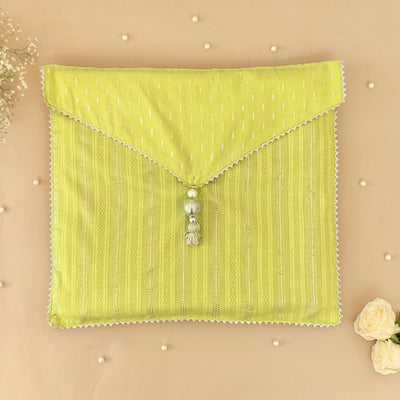 Green & Silver-Striped Saree/Stole Cases