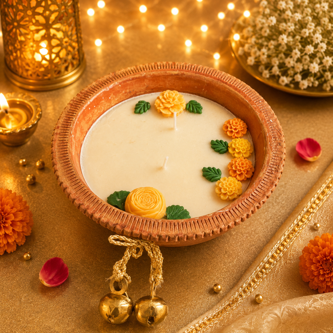 Harit Diwali Celebration Gift Box | Terracotta Candle & Shubh Labh Potli - https://artecasa.in/
