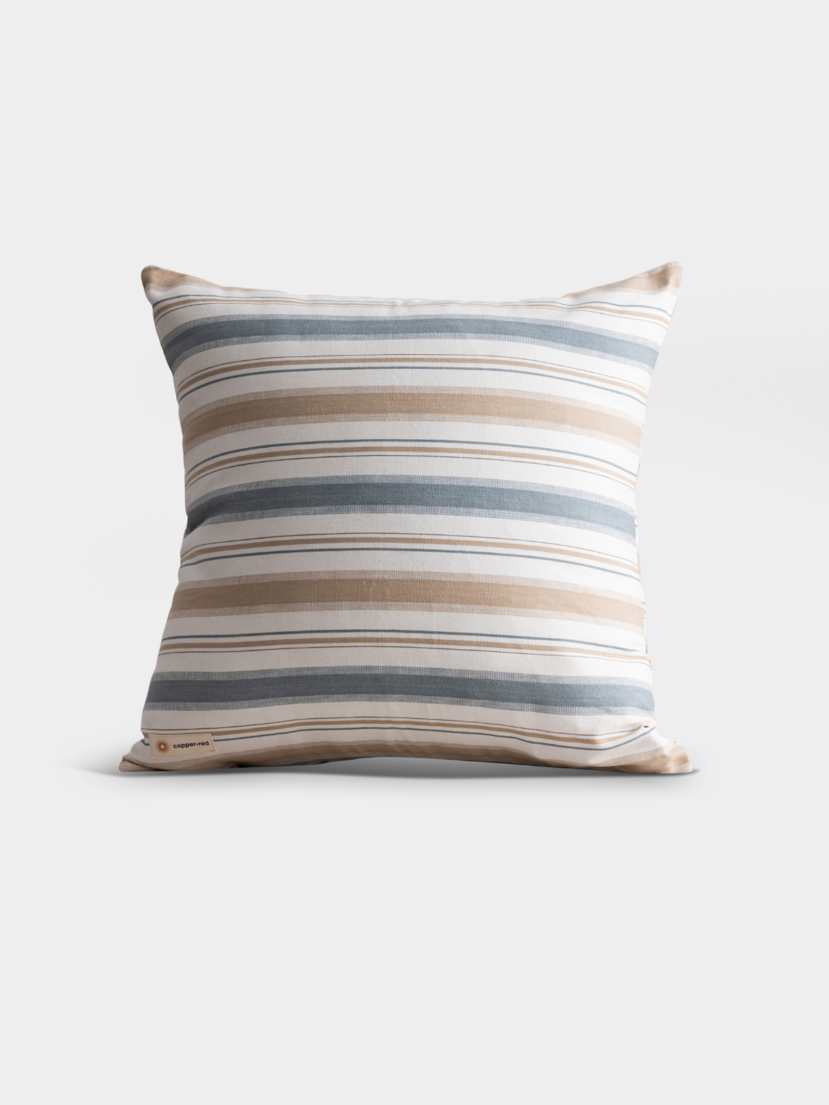 Montauk Blue and Brown Striped Cotton Cushion Cover