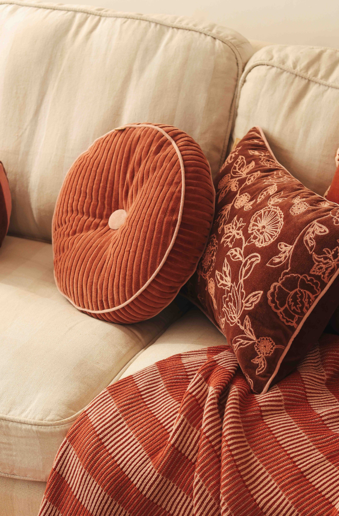 Luna Rhubarb Velvet Round Cushion