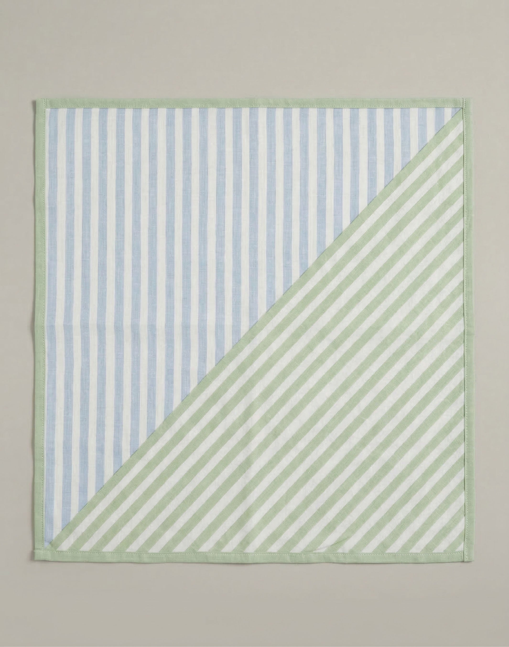 Blue & Green Stripes Bandana I Cotton Square Scarf