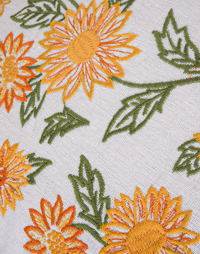 Set Of 2 - Yellow Cotton Embroidery Cushion Cover - 16"X16"