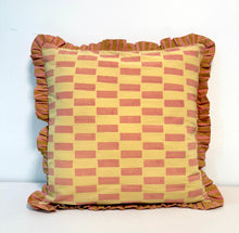 Stripe Break Cotton Ruffle Cushion Cover l Mustard & Peach