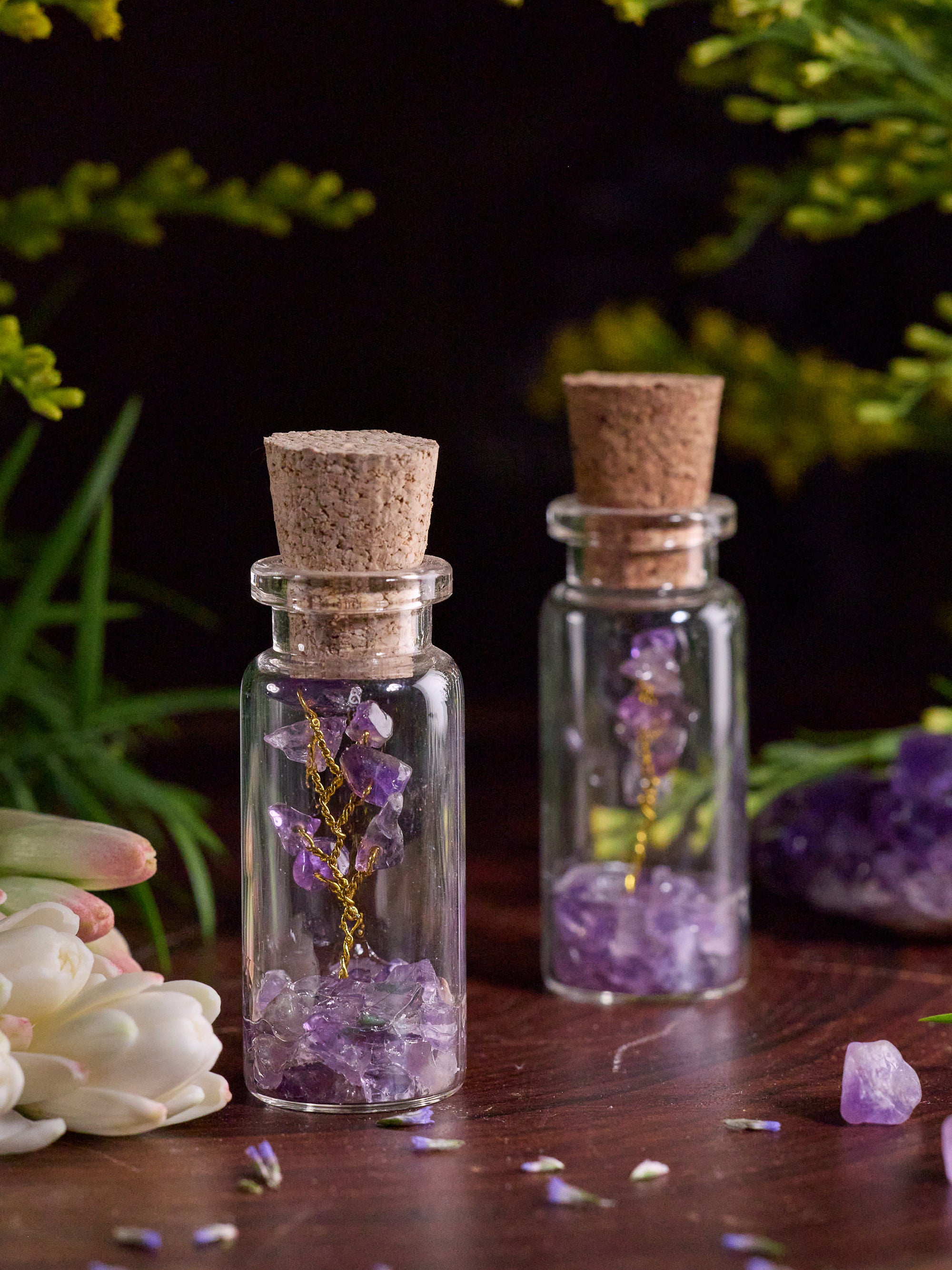Semi-precious Gemstone - Amethyst Bottle Tree - Set of 2