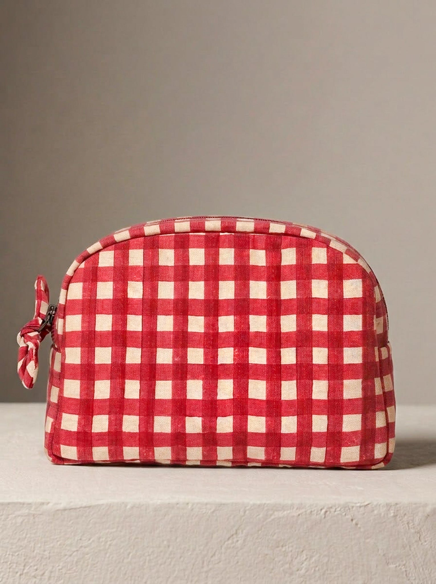 Sustainable Quilted Cotton Travel Pouch Set l Red Checks Classic Organiser Set