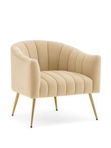 Modern Velvet Barrel Chair with Gold Metal Legs