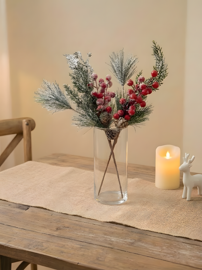 Frosted Red Berries & Pine Vase Fillers (Set of 2)