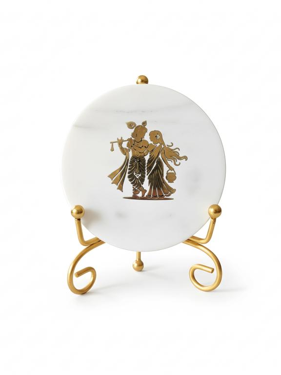 Natural Mother of Pearl Stone Radha Krishna Frame Showpiece