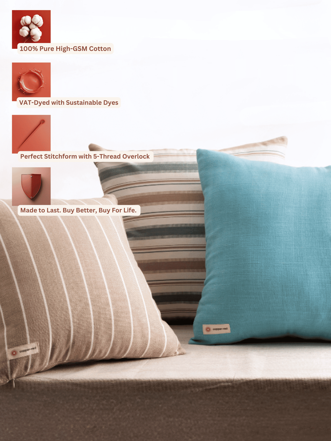 Montauk Blue and Brown Striped Cotton Cushion Cover