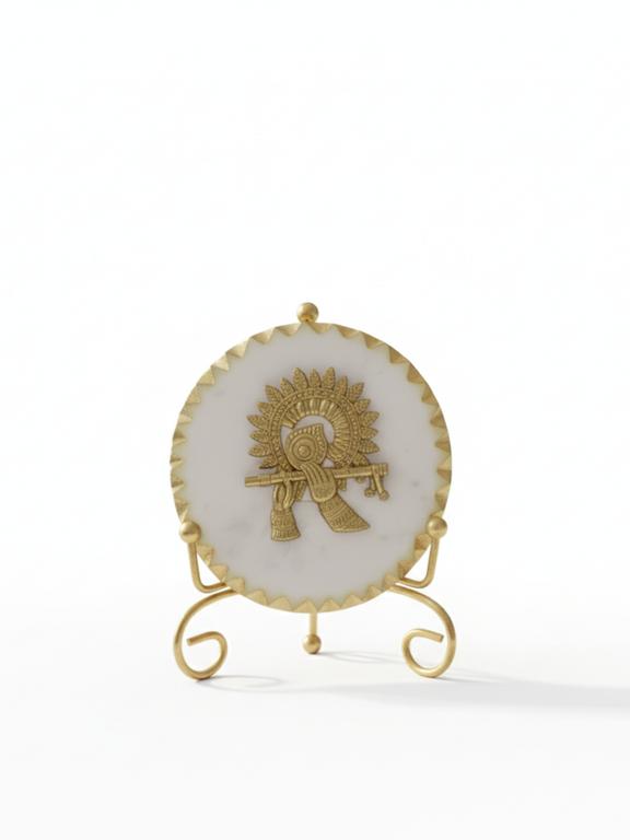 Premium Marble Metal Krishna Decorative Plate with Stand