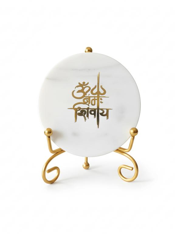 Marble Decorative Plate with Metal Stand | Om Namah Shivaya