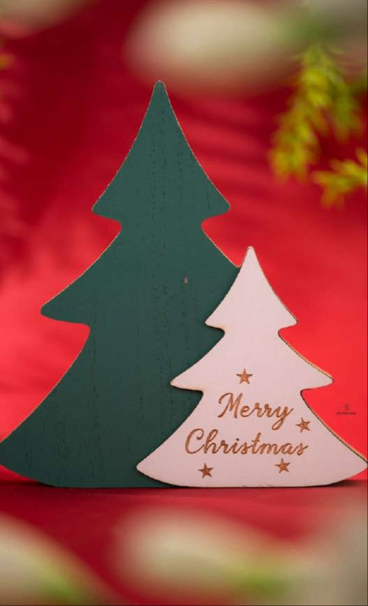 Wooden Christmas Tree Duo Merry Christmas_CC86