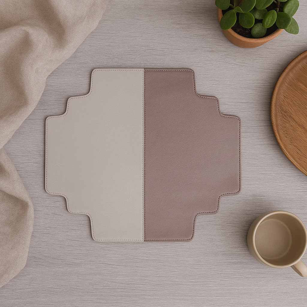 The Padao Table Mat Grey set of 2 grey leather padao design placemats India - The Mage Home
