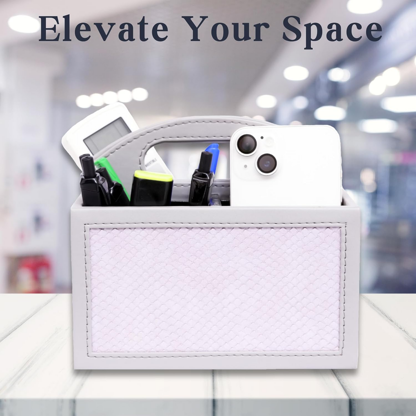 Square Vegan Leather Desk Organizer – 3-Compartment
