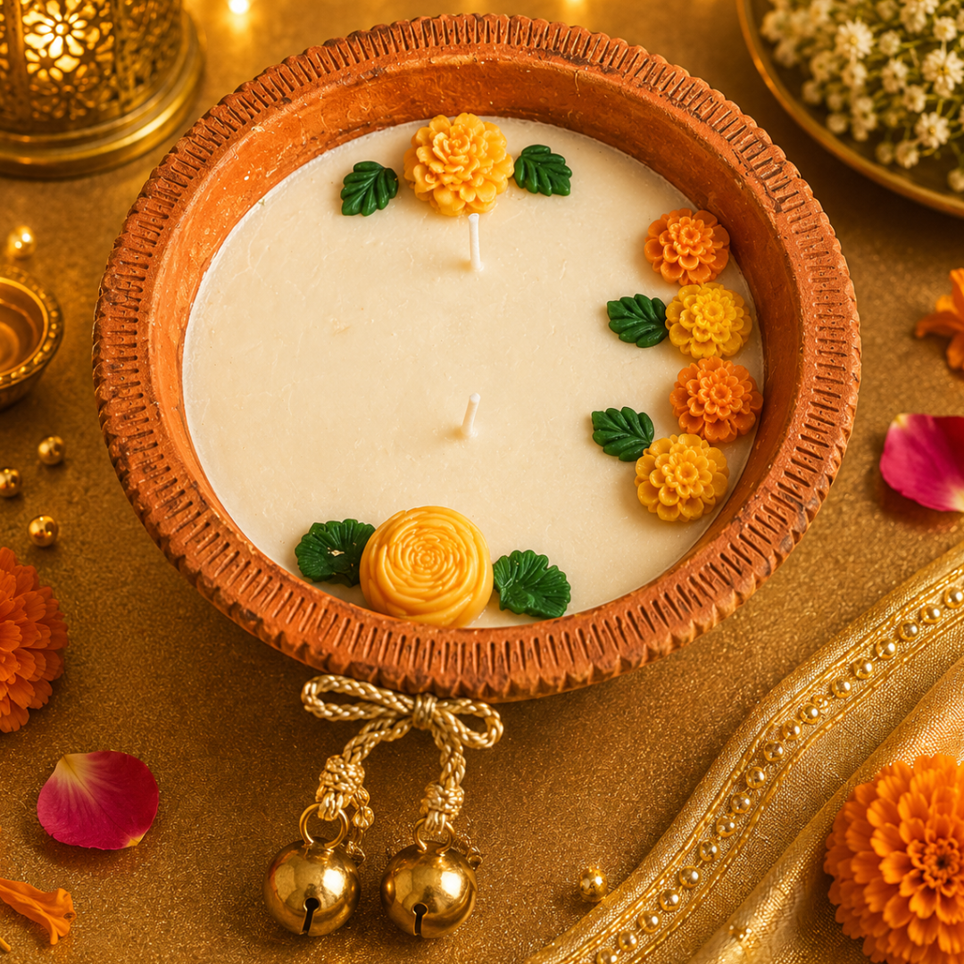 Harit Diwali Celebration Gift Box | Terracotta Candle & Shubh Labh Potli - https://artecasa.in/