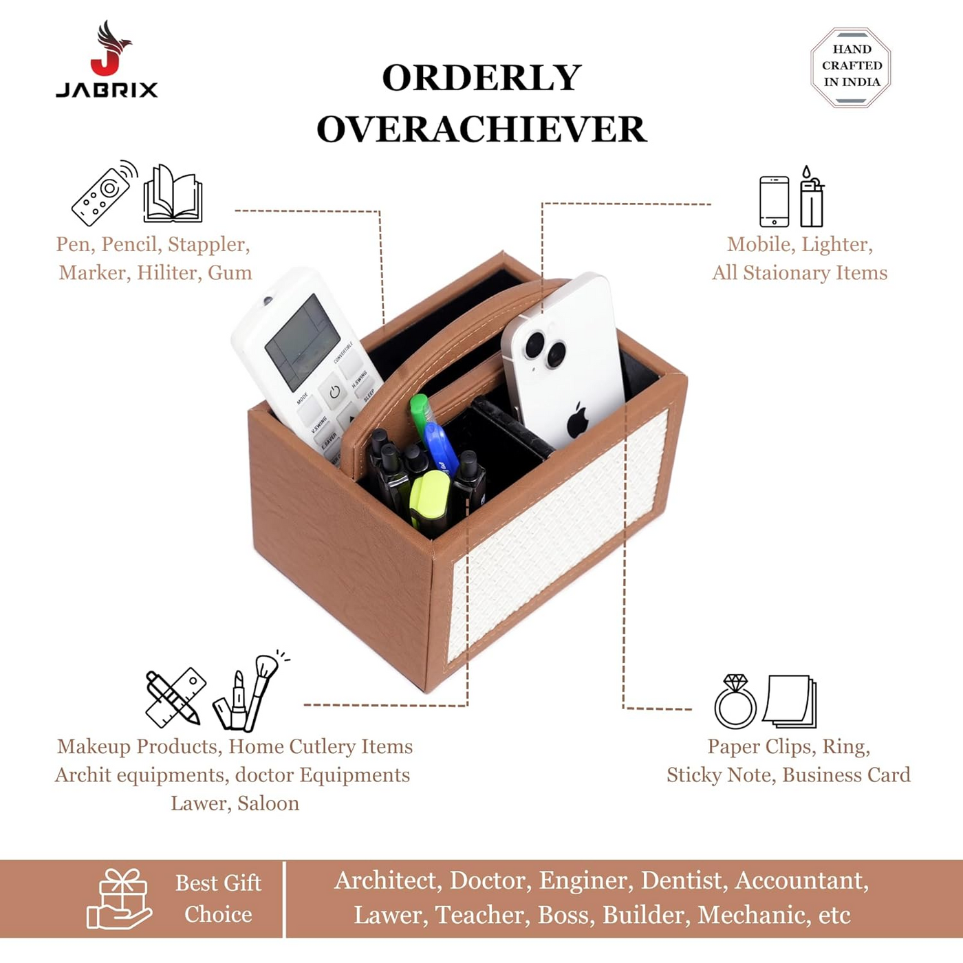 Square Vegan Leather Desk Organizer – 3-Compartment