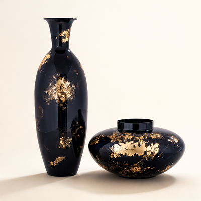 24K Gold Platina Iron Vase Set – Black & Gold Luxury Decorative Vases (Set of 2)