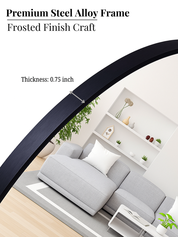 Black Round Mirror in Steel Frame