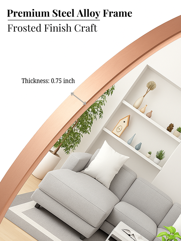 Rosegold Round Mirror in Steel Frame