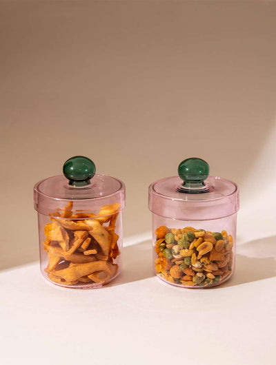 Aurora Glass Jar - Pink (Set of 2)