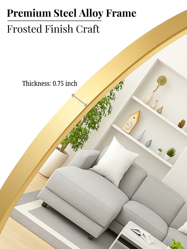 Gold Round Mirror in Steel Frame